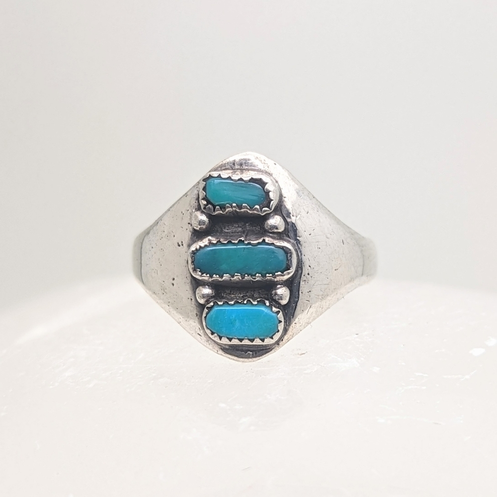 Vintage Zuni Wilber Iule Turquoise Silver Nugget Ring